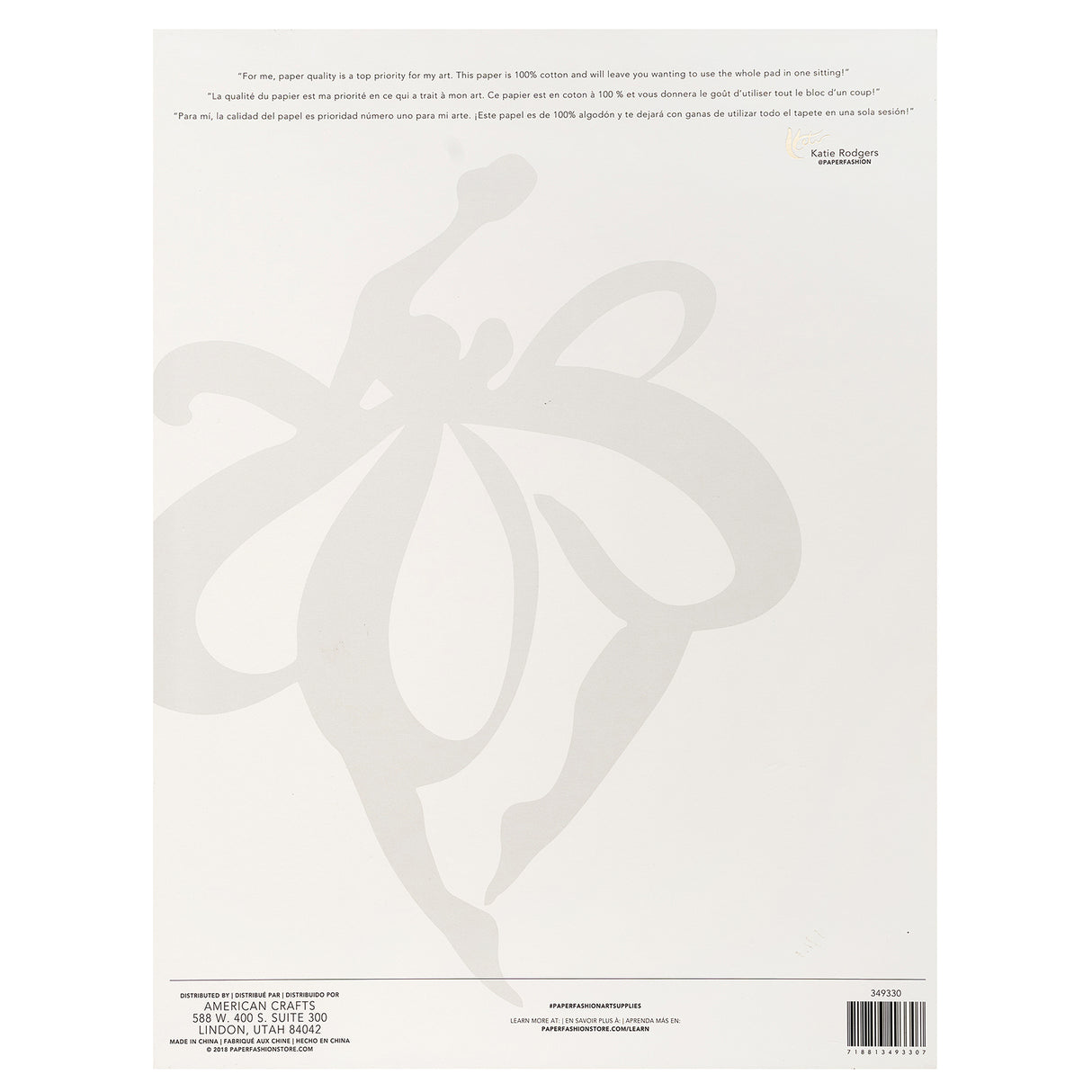 Paper Fashion Hot Press Watercolor Paper Pad 12"X16" by Katie Rodgers.