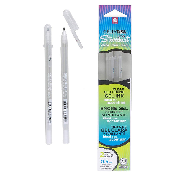 Clear Glitter Gel Pen Gelly Roll Stardust Bold Point Pens 2/Pkg