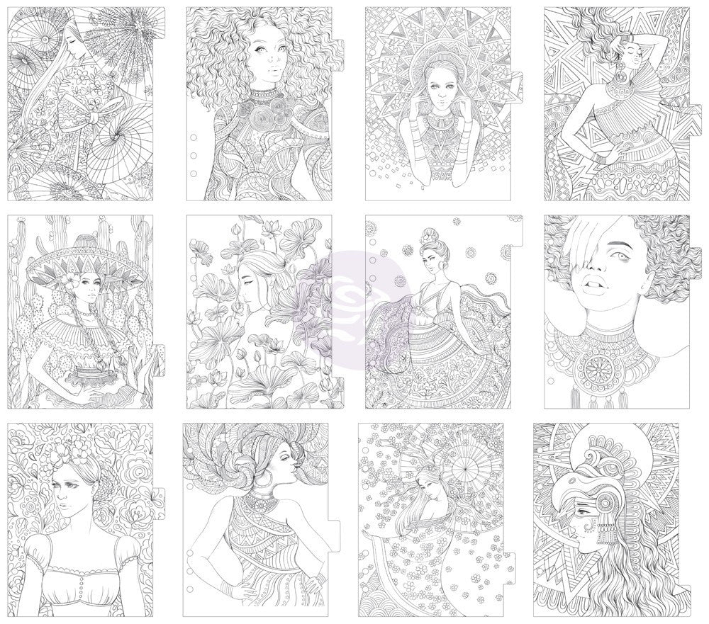 Planificador de princesas My Prima, separadores con pestañas para colorear, 6,5" x 8", paquete de 12