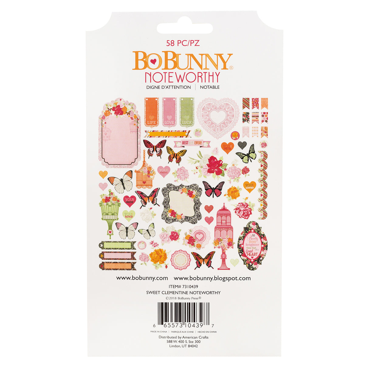 Bo Bunny Noteworthy Sweet Clementine Ephemera 58pcs