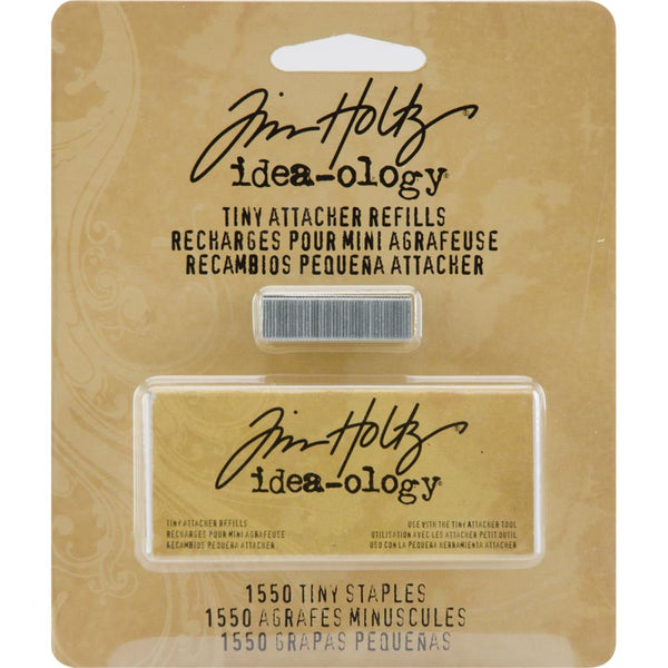 ADVANTUS Tim Holts Idea-Ology Tiny Attacher refills. These tiny staples are for use with Tim Holtz's Tiny Attacher only (attacher not included). This package contains 1550 1/8x1/4in silver staples. Imported. 
