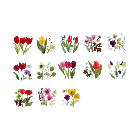 Tulip Flower Wreath Washi Roll Sticker Bande (200 pieces)