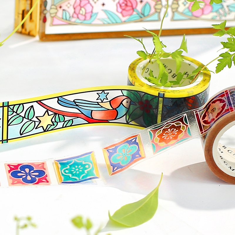 Stained Glass Birds and Plants Washi Tape Clear BGM