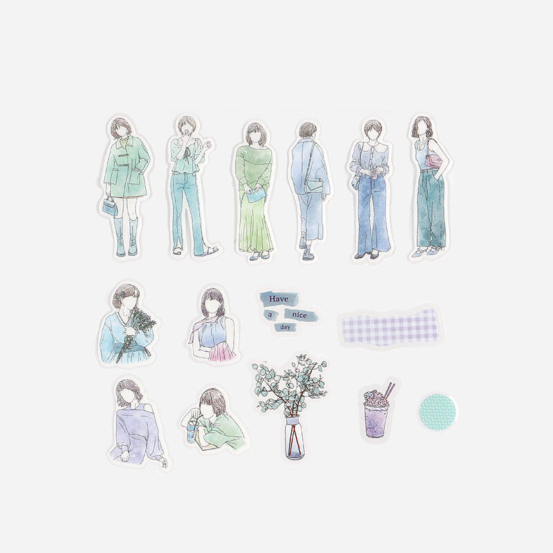 Pegatinas de acuarela con diseño de chica en copos de nieve (45 piezas)