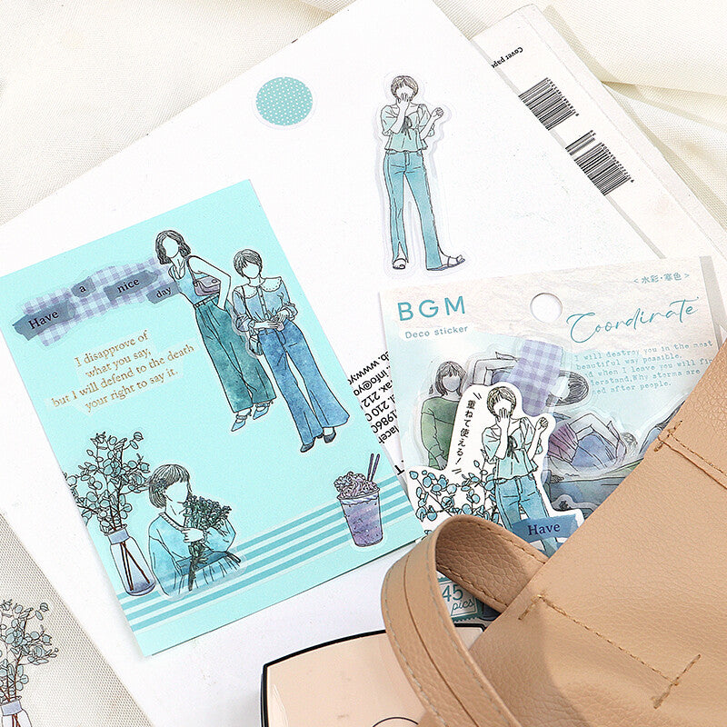 BGM Girl Flake Sticker Watercolor Cold Coordinate (45 pieces)