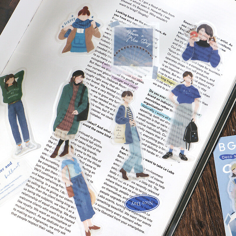 Girl Flake Sticker Casual Blue Coordinate (45 pieces)