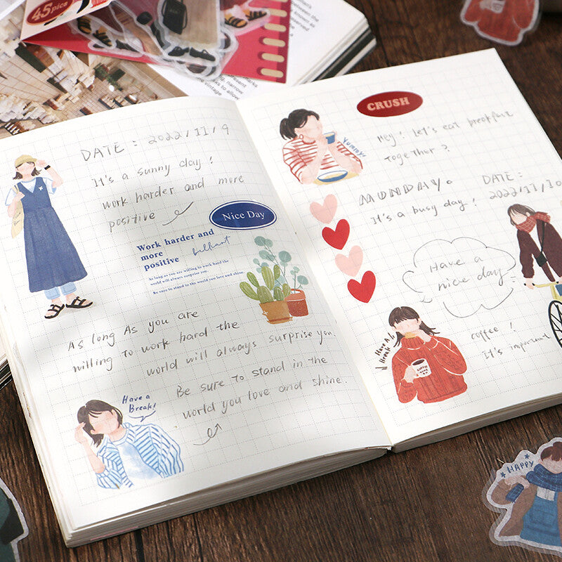 Girl Flake Sticker Casual Blue Coordinate (45 pieces)