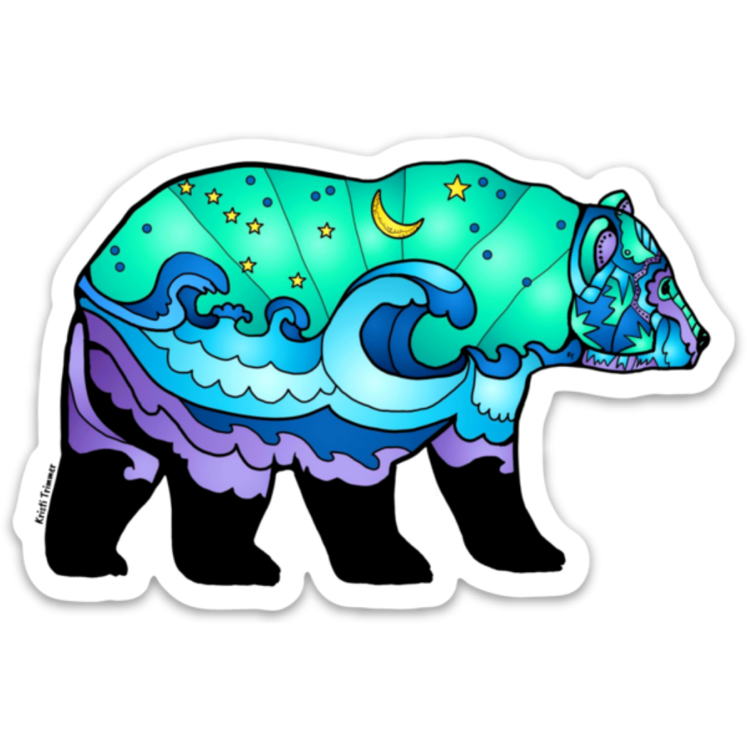 Pegatina de vinilo con olas del océano y el oso Osa Mayor