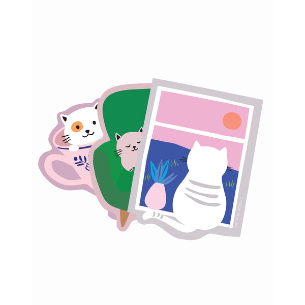 Silly cat stickers set
