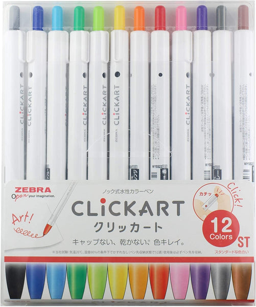 Zebra Clickart Retractable Marker Pen 12 Assorted Colors Never