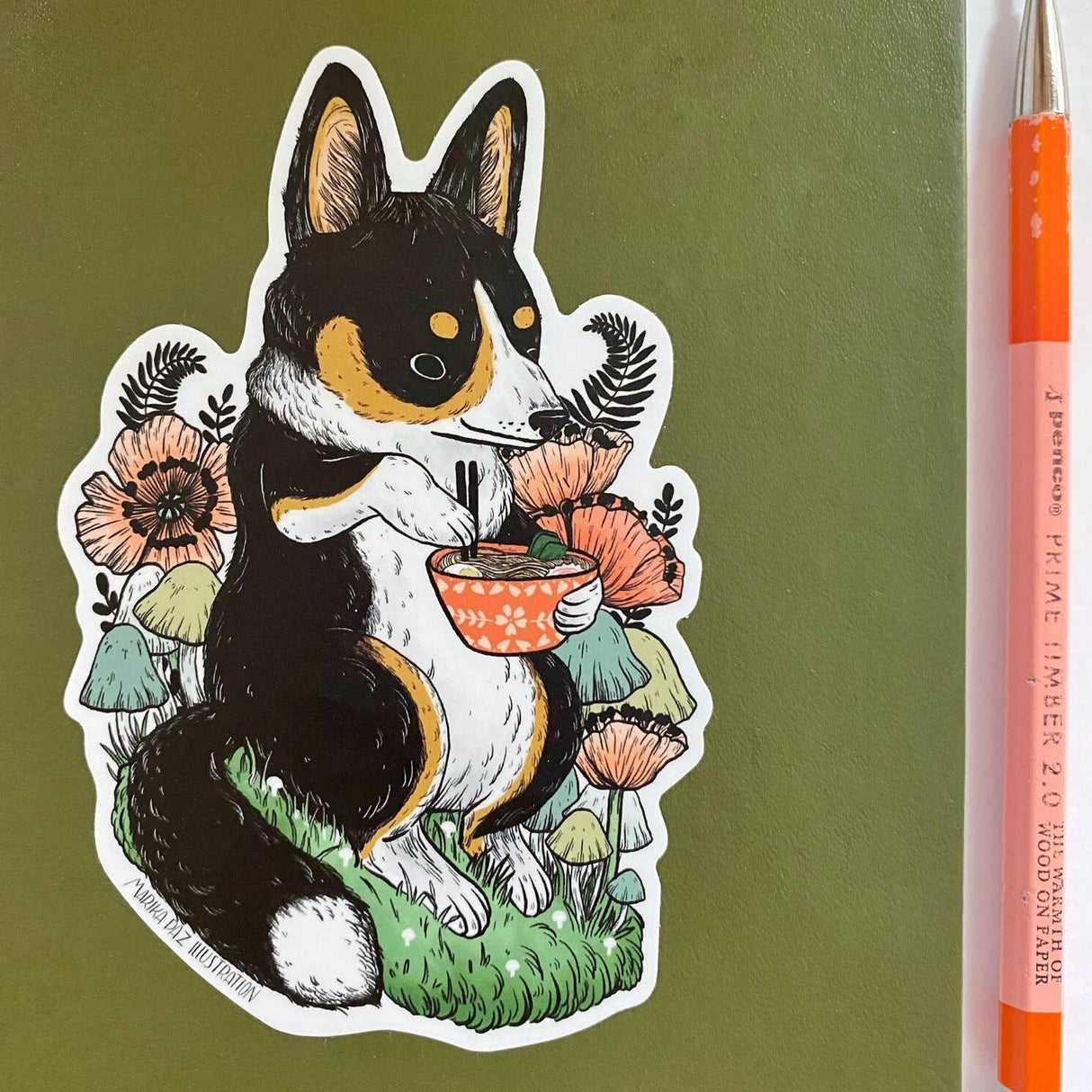 Corgi Ramen Sticker Marika Paz Illustration