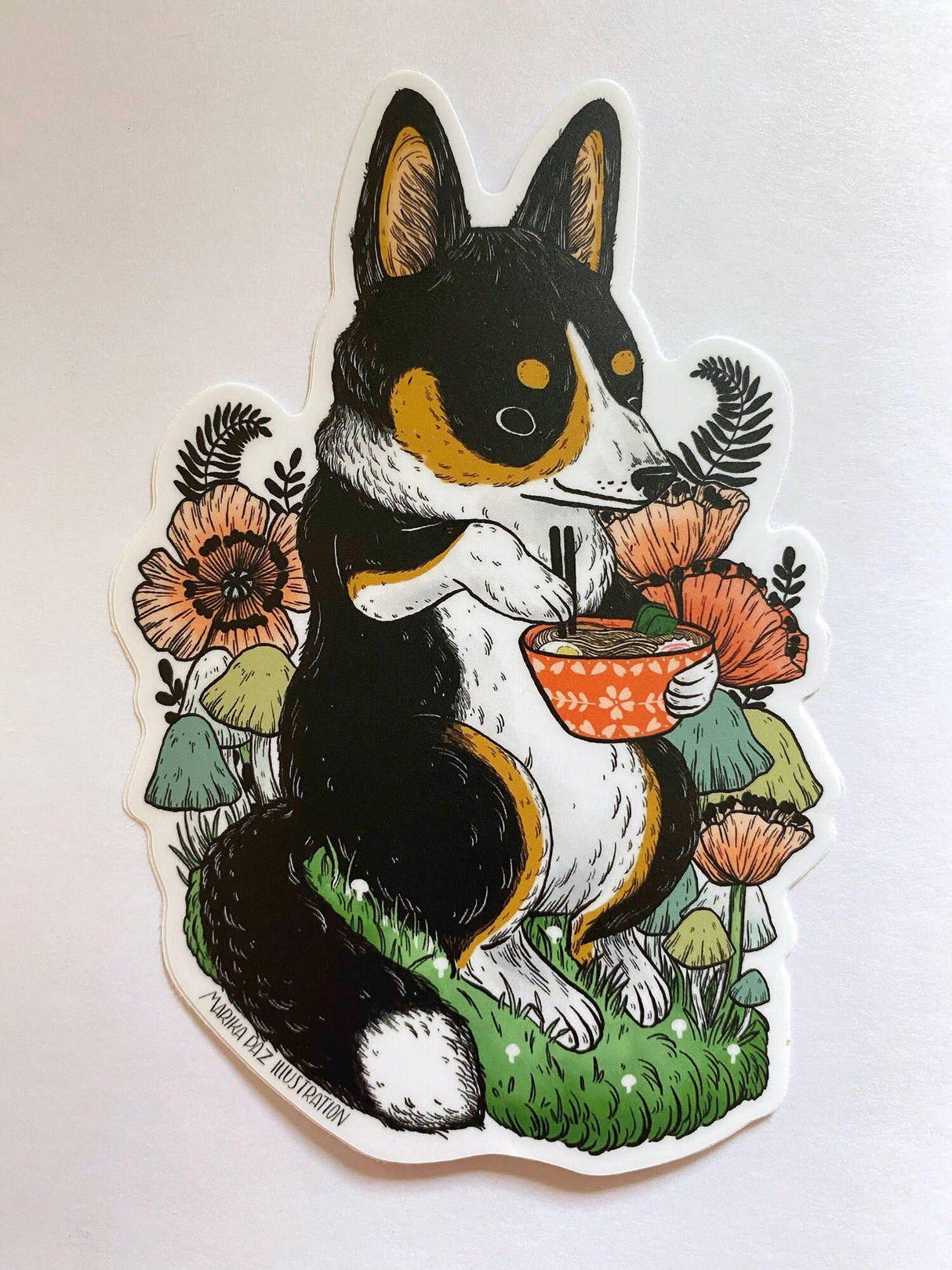 Corgi Ramen Sticker Marika Paz Illustration