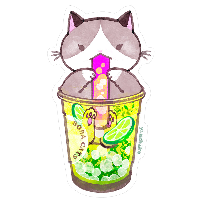 Pegatina de vinilo con mojito bailando de Boba Cat