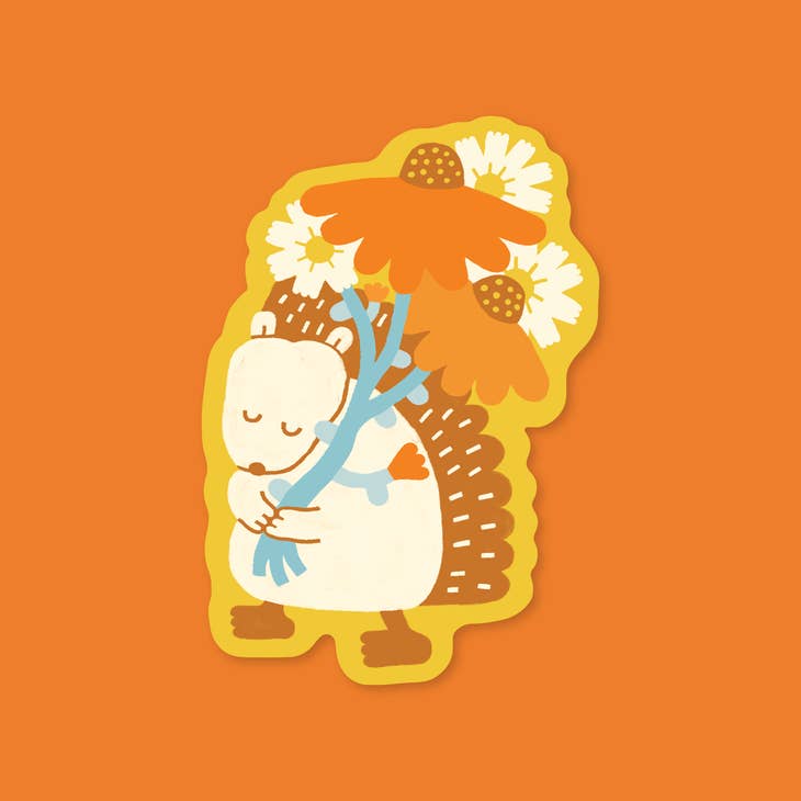 Adhesivo de vinilo con forma de erizo y flores