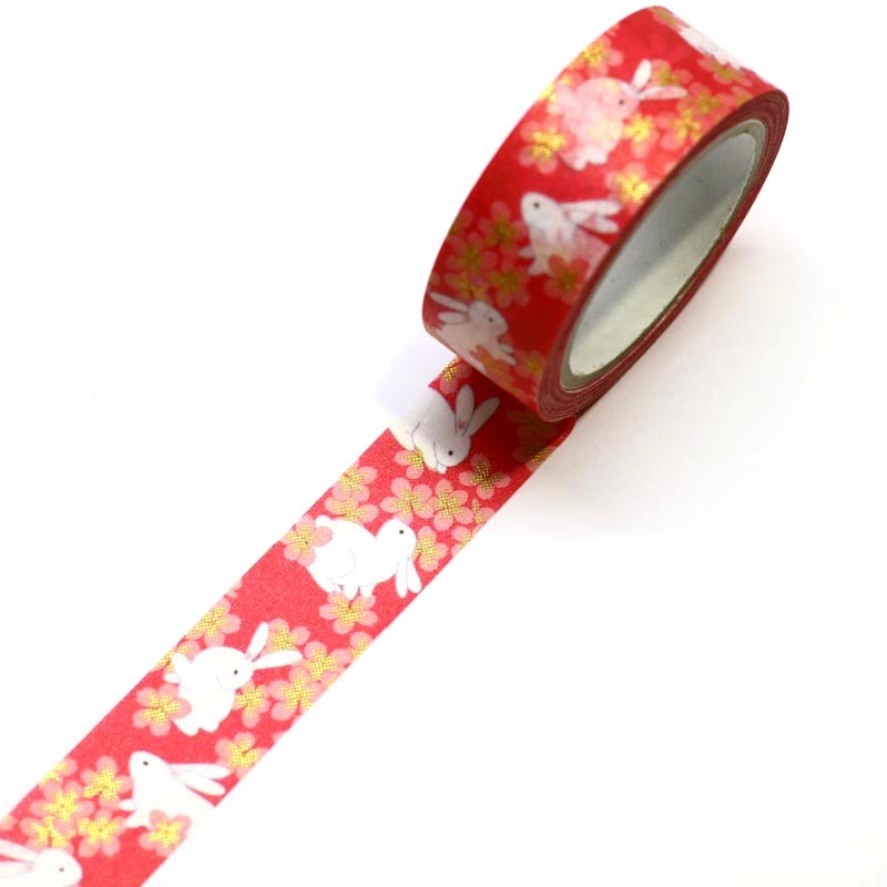 Bunny Kimono Japanese Washi Tape Rabbit Gold Foil Tape.