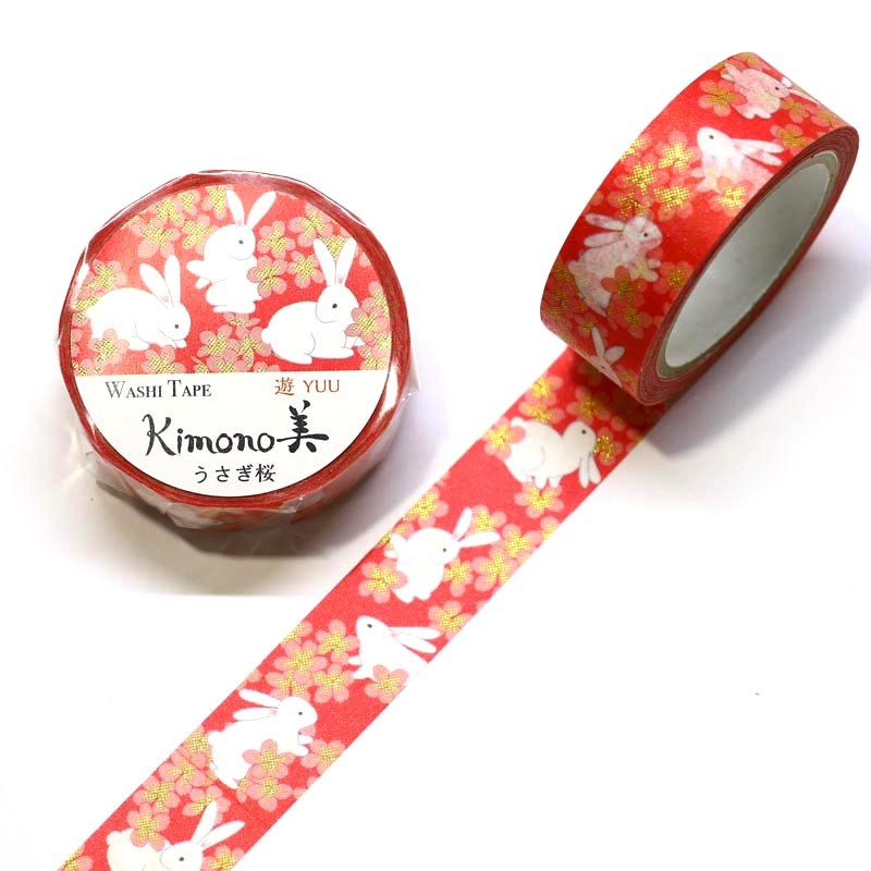 Bunny Kimono Japanese Washi Tape Rabbit Gold Foil Tape.