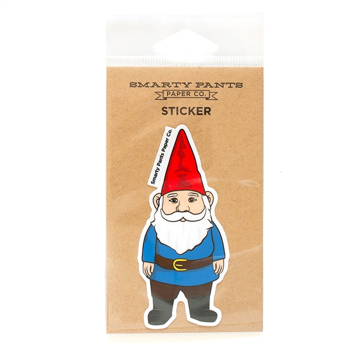 Garden Gnome Vinyl Sticker. Made in the USA. Printed on weatherproof vinyl, suitable for outdoor use. Easy crack and peel tab.