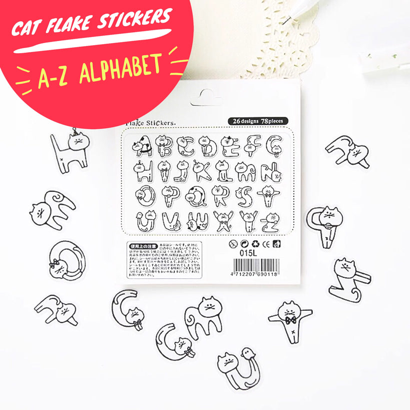 Kitty Cat Letters Alphabet Flake Stickers, about 70pcs. Fun clear stickers for any and every occasion!