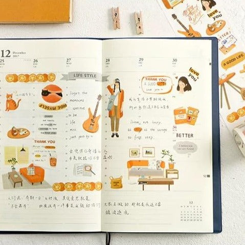 Cinta washi ancha con collage naranja