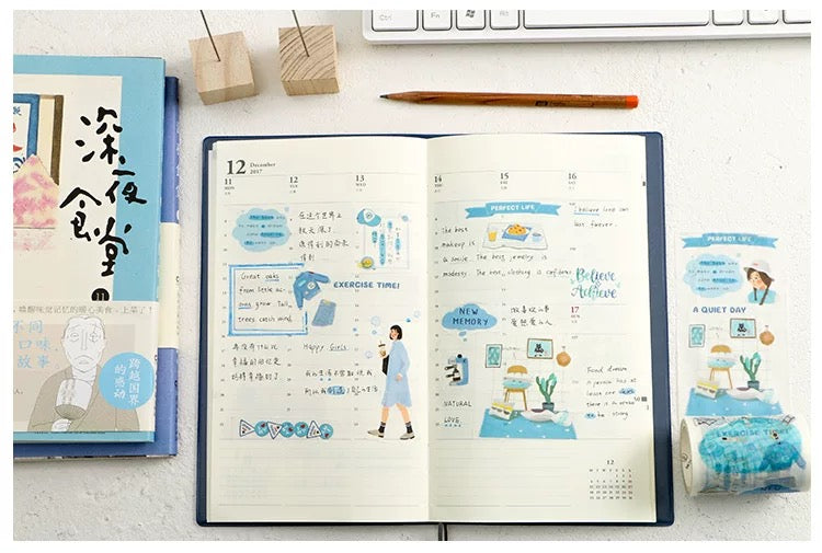 Cinta washi ancha con collage azul