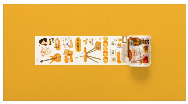 Cinta washi ancha con collage naranja