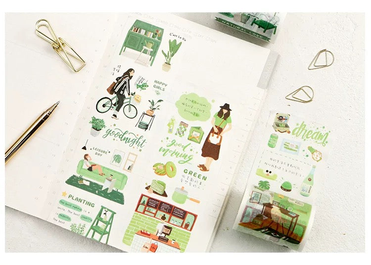 Cinta washi ancha con collage verde