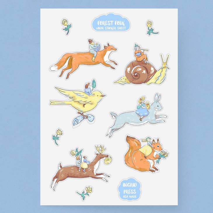Ingrid Press Forest Folk Vinyl Sticker sheets
