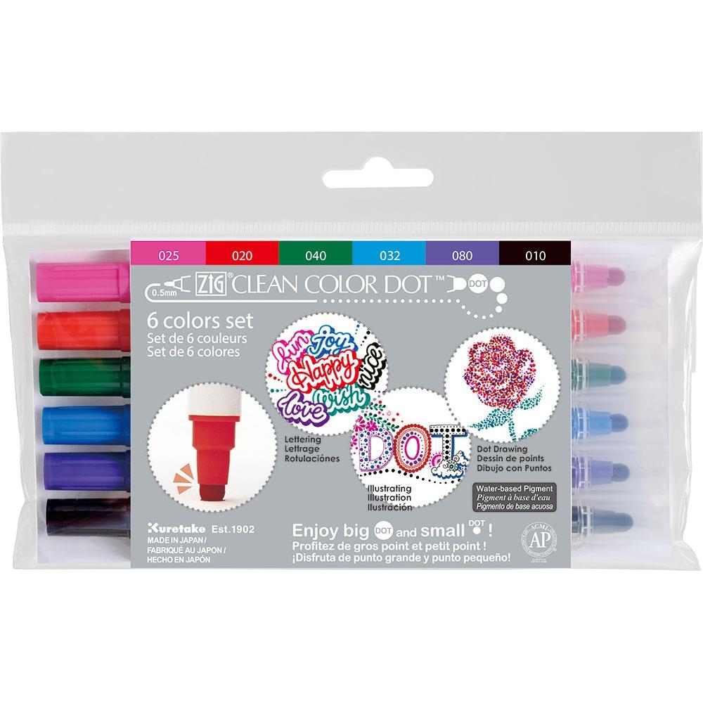 Kuretake ZIG Clean Color Dot Dual-Tip Markers 6/pkg