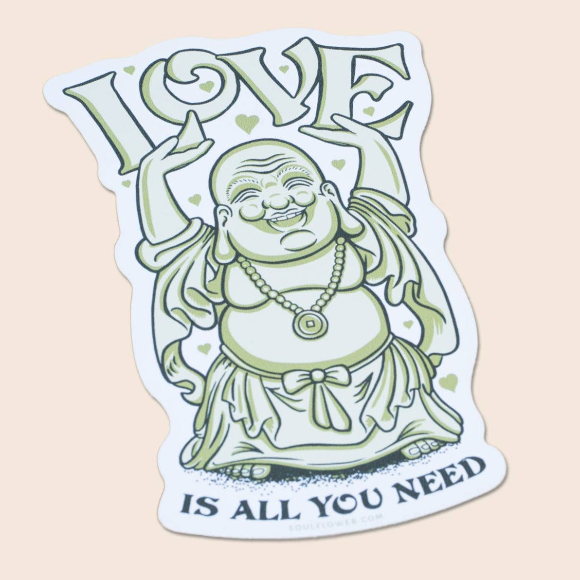 Embrace all the peace, love and happiness that is tucked inside this cute Buddha sticker. Love is truly all you need when you display this die cut sticker! Our buddha sticker is perfect for indoor and outdoor applications! Vinyl sticker.
