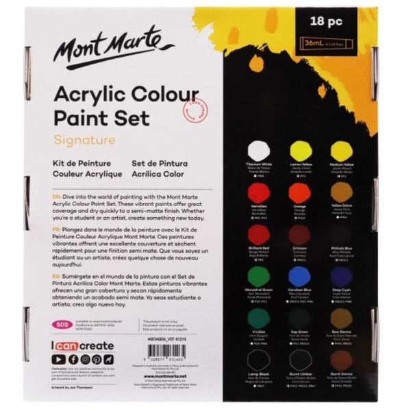 Mont Marte Signature Acrylic Paint Set 36 ML - 18 colors