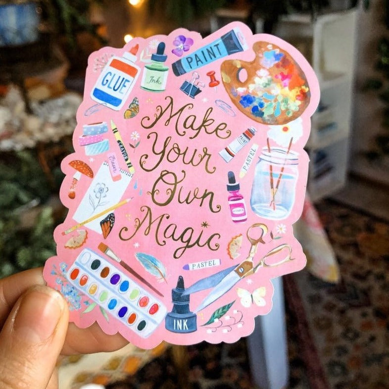 Adorn your laptop, notebook, car, or just about anything that might need a little extra beauty!
This die-cut, matte sticker measures 3 x 4″ and is printed at the highest quality!
Lettering is in a metallic GOLD