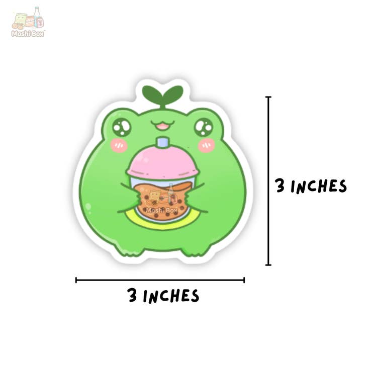 Pegatina de vinilo de la rana Matcha bebiendo boba