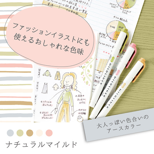 Zebra Pen Mildliner, Double Ended Highlighter, Broad and Fine Tips, Natural Mild 5-color Set