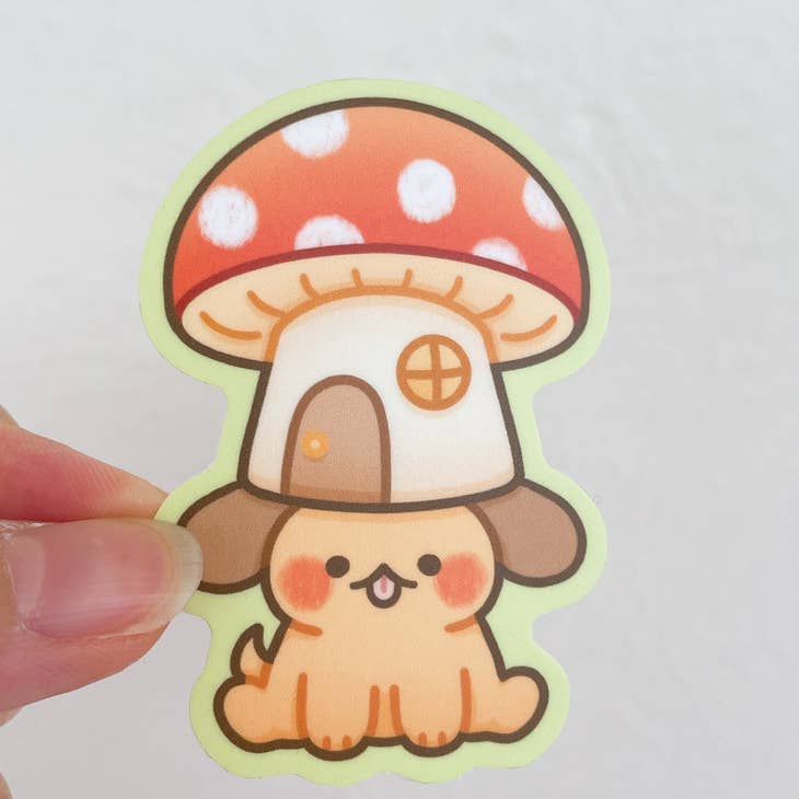 Mushroom Hat Puppy Vinyl Sticker
