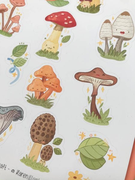 Mushroom Sticker Sheet, Cottagecore Bullet Journal Stickers