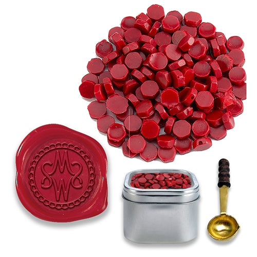Red Sealing Wax Beads in Tin with Spoon