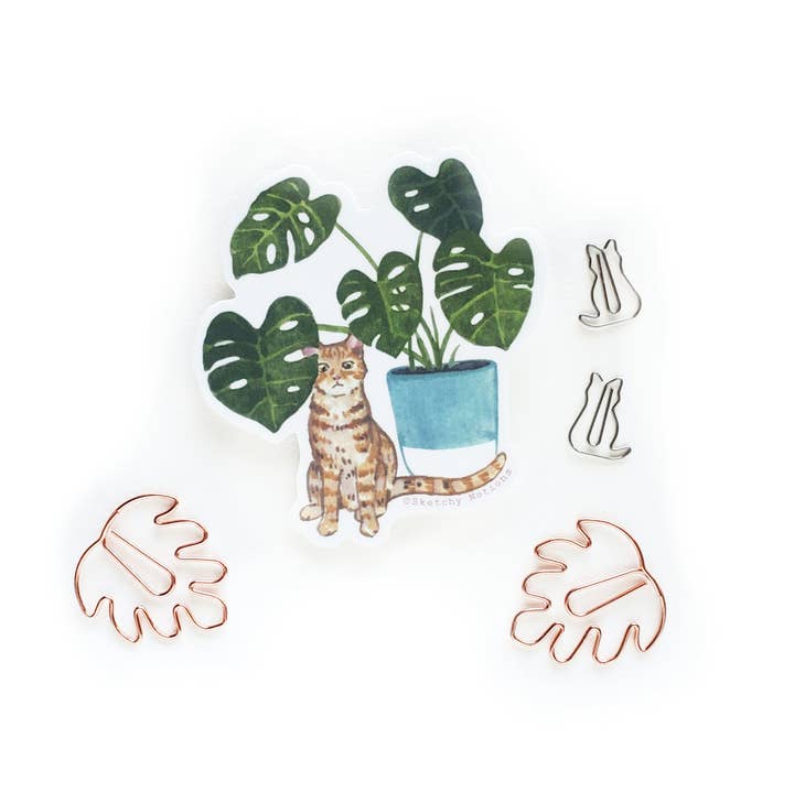 Orange Cat with Monstera Sticker