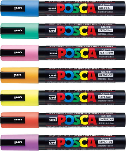 POSCA Paint Marker Pastel 7-Color PC-5M Medium