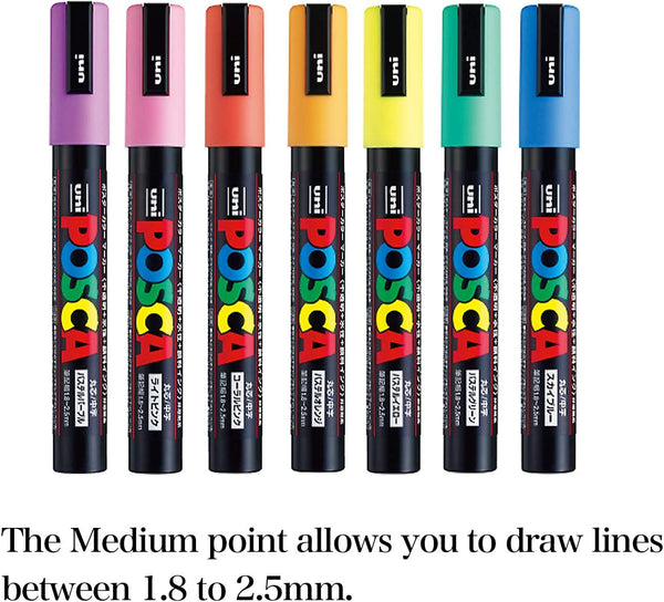 7 Pastel Posca Paint Markers, 5M Medium Posca Markers with