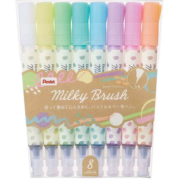 Pentel Milky Brush Pen - 8 Color Set