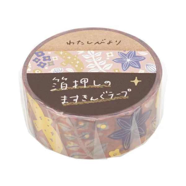 Cinta washi metalizada con diseño de pájaros y flores