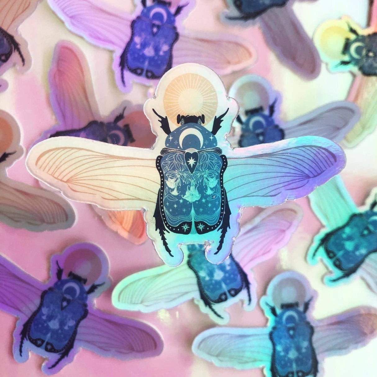 Pegatina holográfica del escarabajo de la noche
