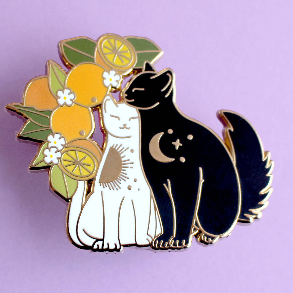 Snuggling Cats with Oranges Enamel Pin