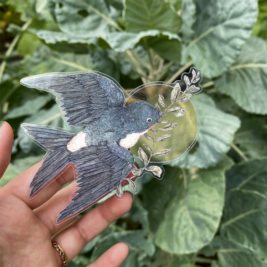 Adhesivo de vinilo semitransparente con forma de golondrina