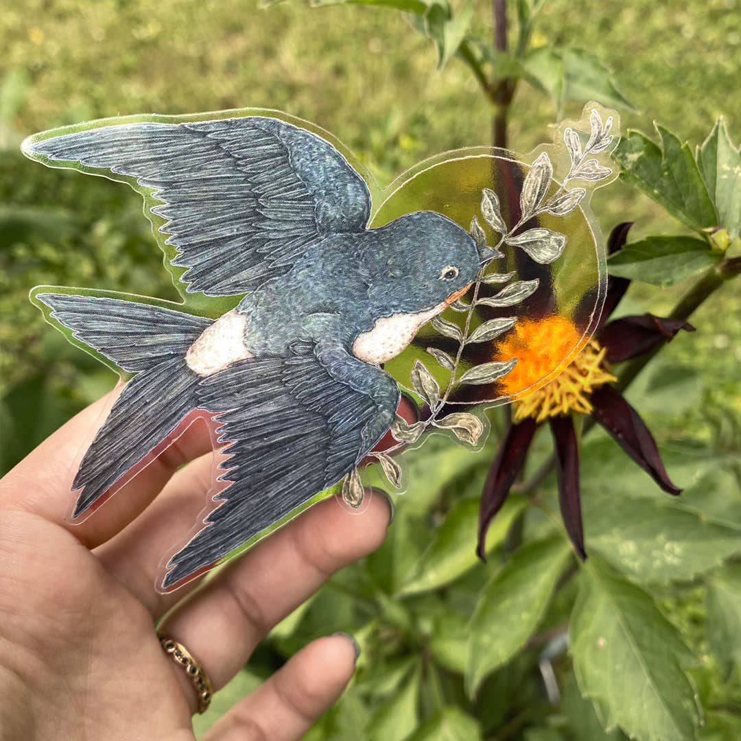 Adhesivo de vinilo semitransparente con forma de golondrina