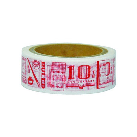 Noble Note Life Washi Tape 10th Anniversary Limited Edition - Vermilion (Red) Stationery & Journal Love washi tape
