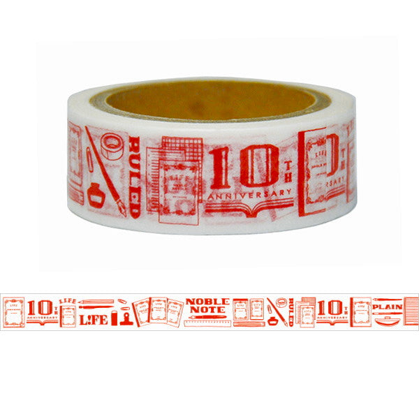 Noble Note Life Washi Tape 10th Anniversary Limited Edition - Vermilion (Red) Stationery & Journal Love washi tape