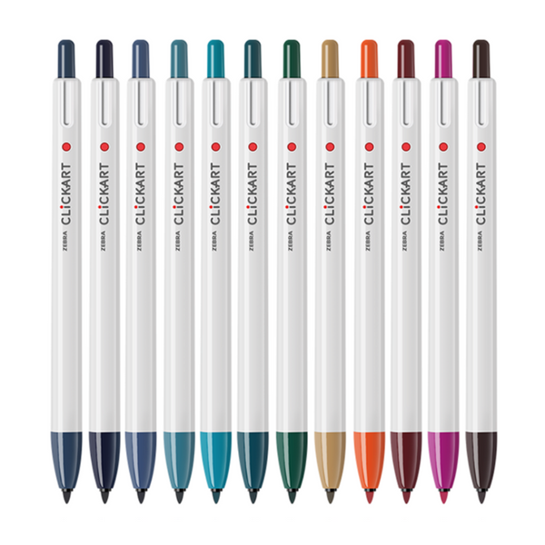 Zebra Pen Clickart Retractable Marker Set, 0.6mm, 12 Pale Color Set
