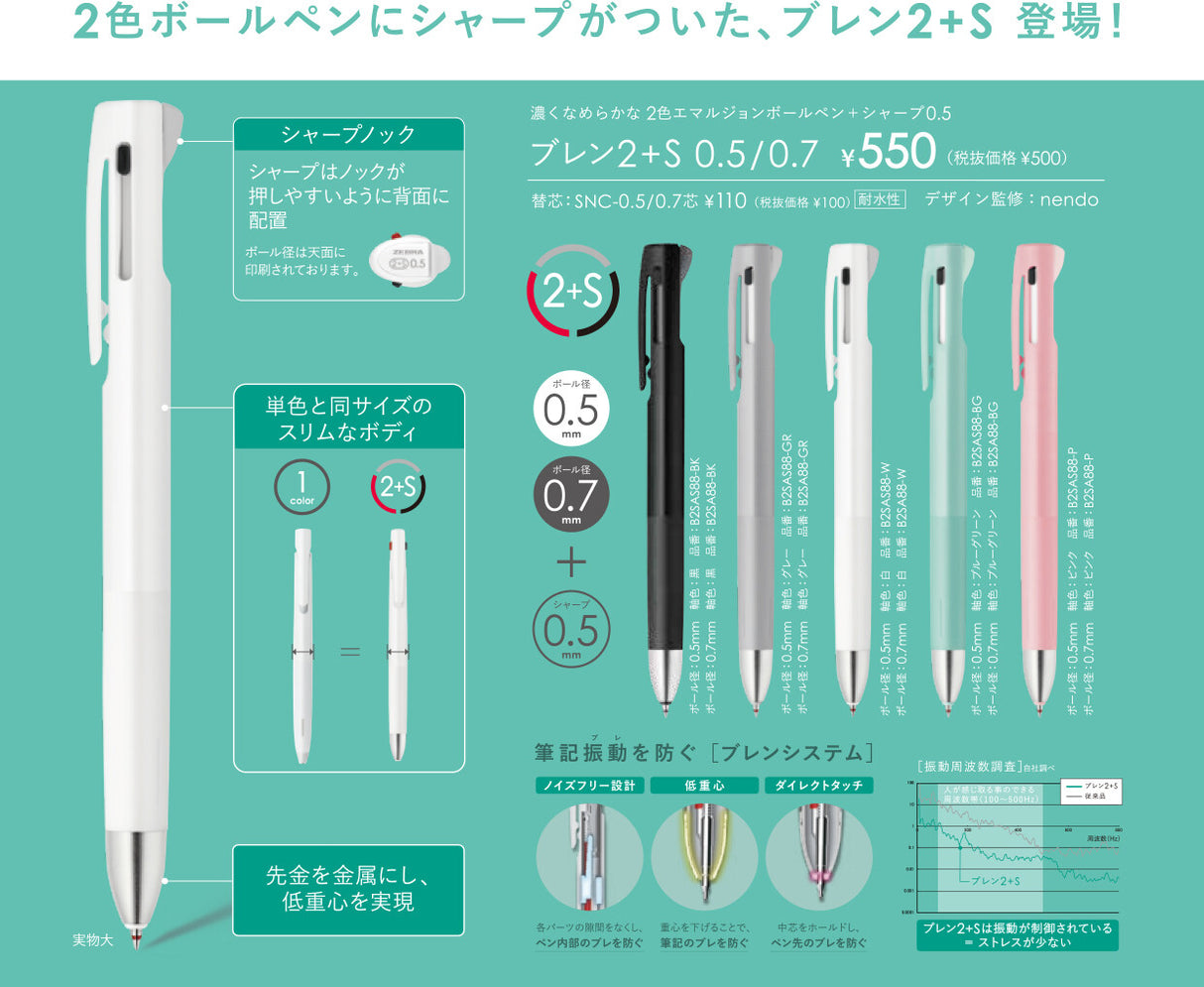 Zebra bLen 2+S 2 Multi-Function Ballpoint Pen and Mechanical Pencil