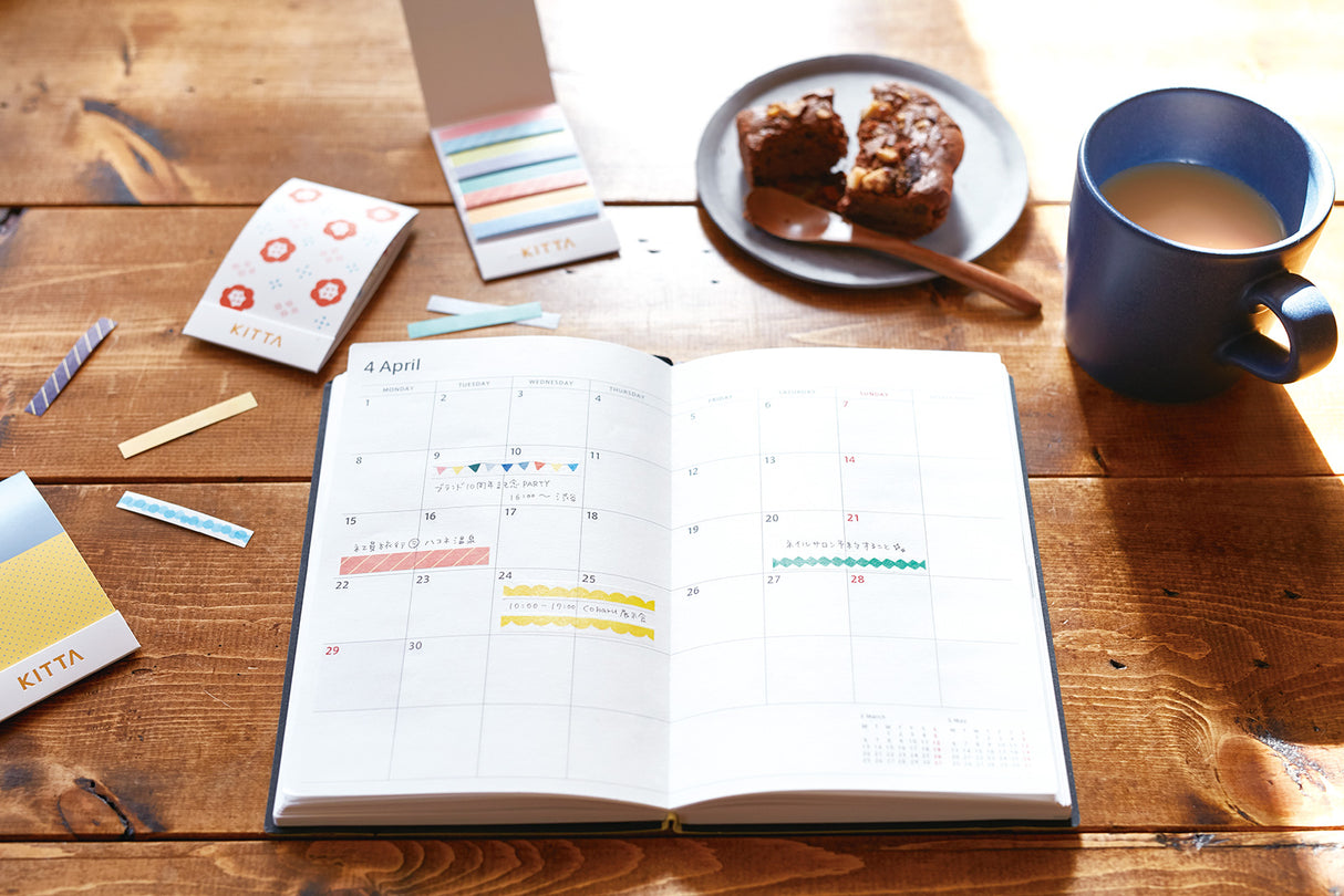 These pre-cut strips of washi tape come in a slim packet that stores nicely in your Hobonichi Planner, Journal and Traveler's Notebook cover pocket.